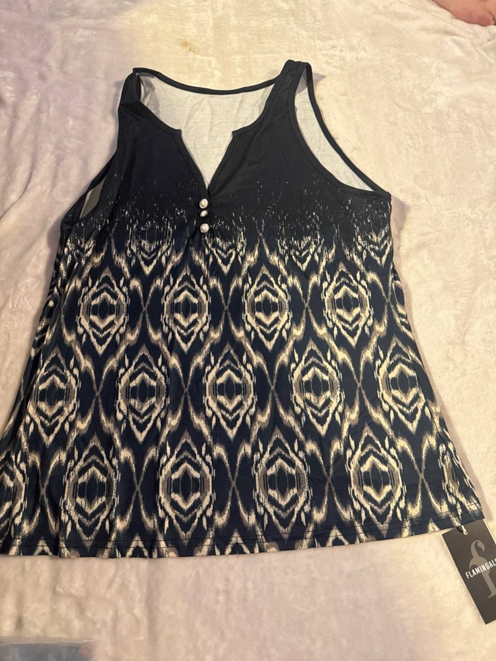 Flamingals button down v-neck tank top size XL PS4-9 - Picture 2 of 2